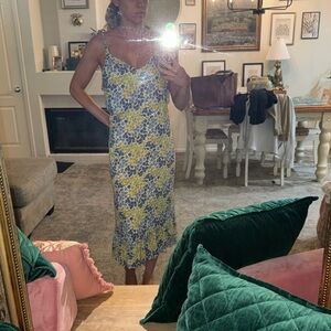 Lost + Wander Blue and Yellow Floral Backless Slip Dress